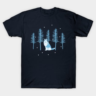 Siberian Husky in Snowy Forest T-Shirt